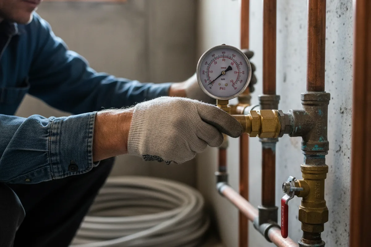 Pressure testing a repaired line during Water Line Repair in Lanesville